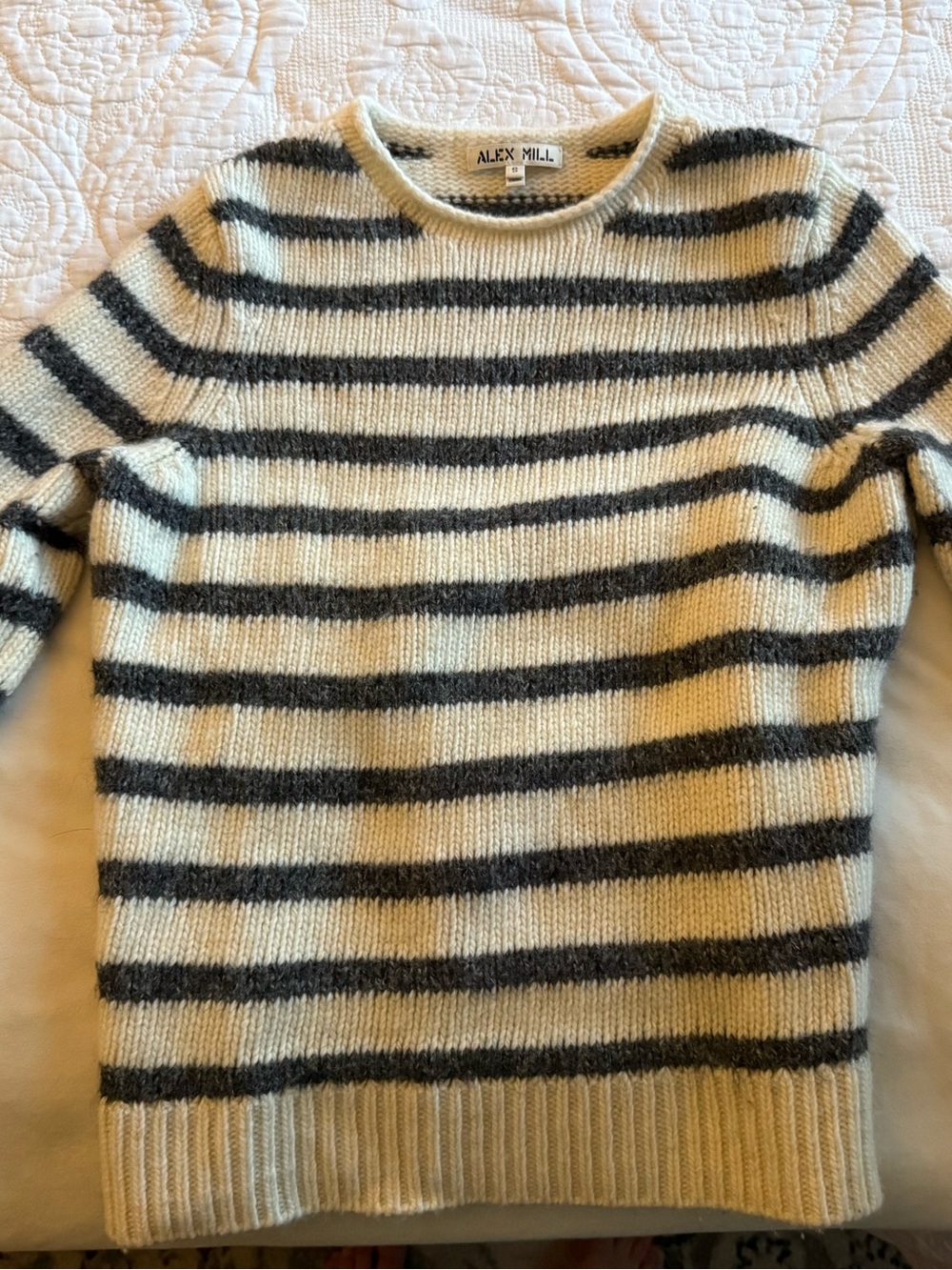 Alex Mill Cream and Gray Striped Crewneck Sweater